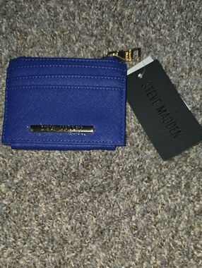 Steve Madden Cobalt Blue Zip Card Holder with Gold Accent